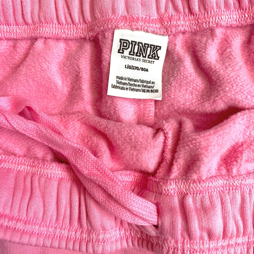 💕NWT VS PINK WHITE CAMPUS BLING TEE AND FLEECE BAGGY JOGGERS / 2 PIECE SET PINK - Picture 9 of 15
